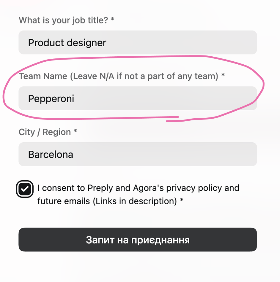 Application form fields