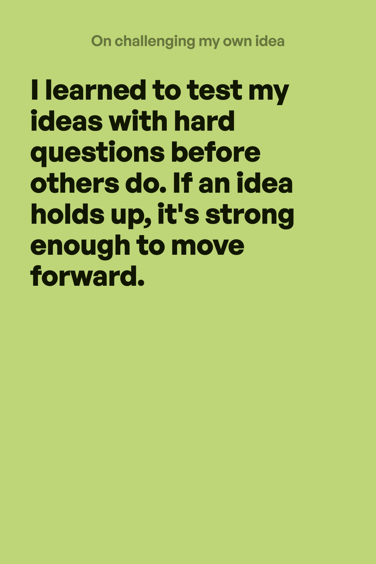 Reflection card — on challenging my own idea